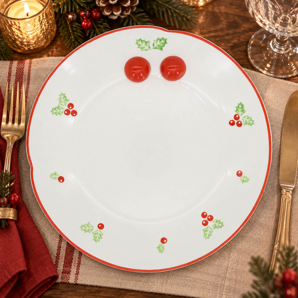 Donglin Homeware Holly Berry Cheer Collection Dinner Plate 12-inch
