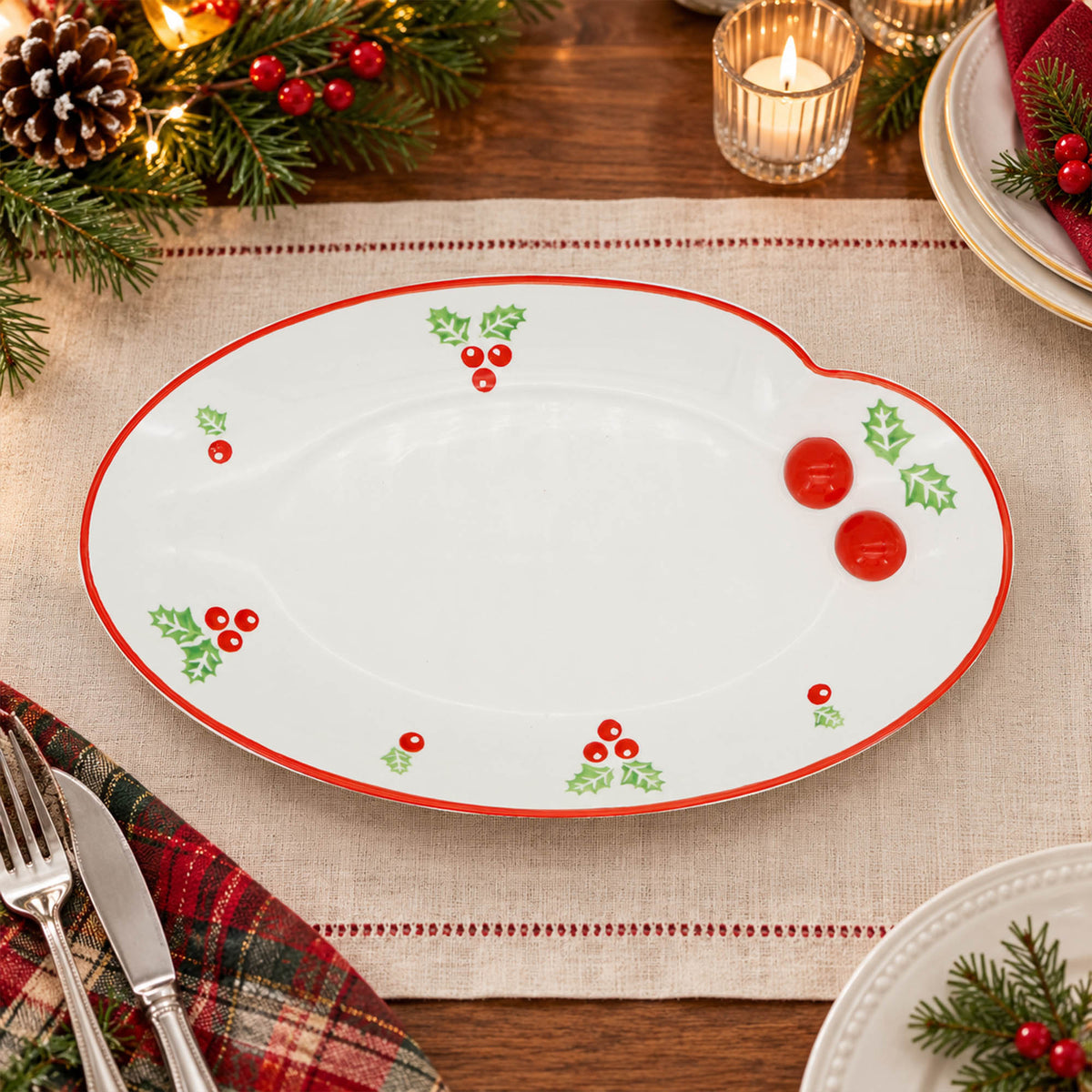 Donglin Homeware Holly Berry Cheer Collection Oval Plate 12-inch