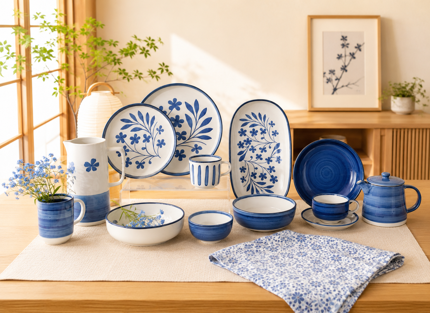 Donglin Homeware Indigo Bloom - Minimalist Style Ceramic Tableware Set