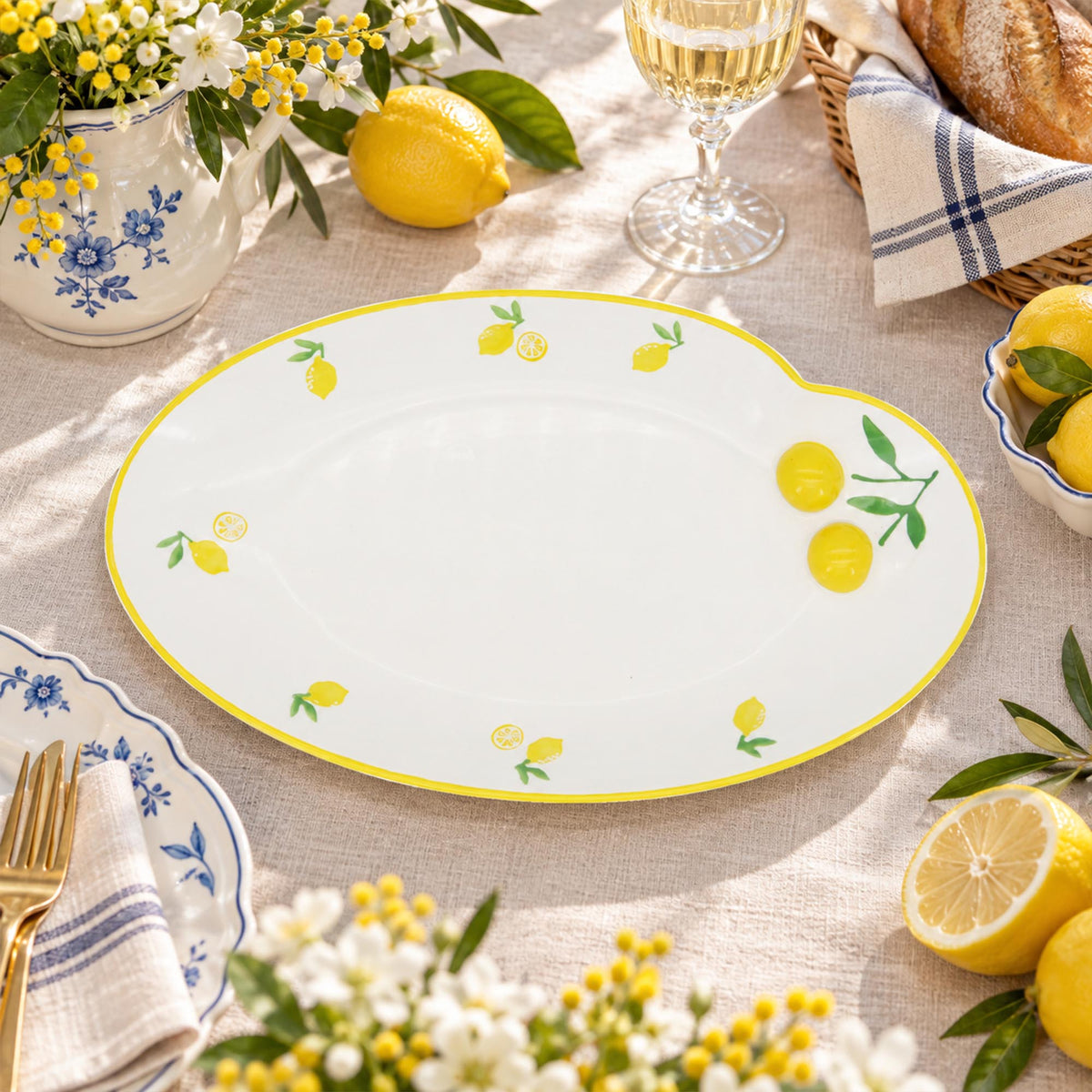 Donglin Homeware Lemon Garden Collection Oval Plate 12-inch