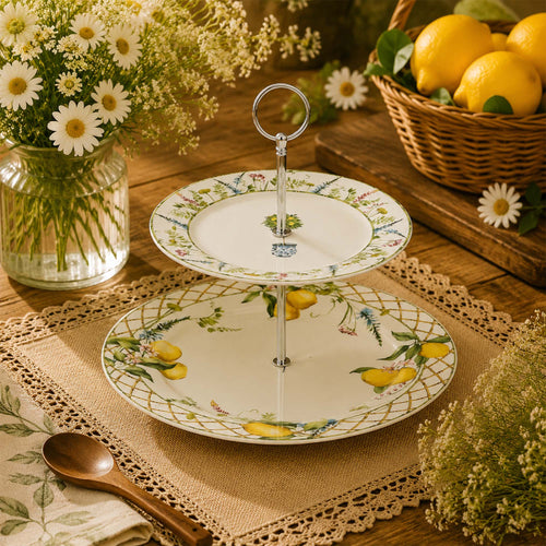 Donglin Homeware Lemon Grove Collection 2 Tier Cake Plate