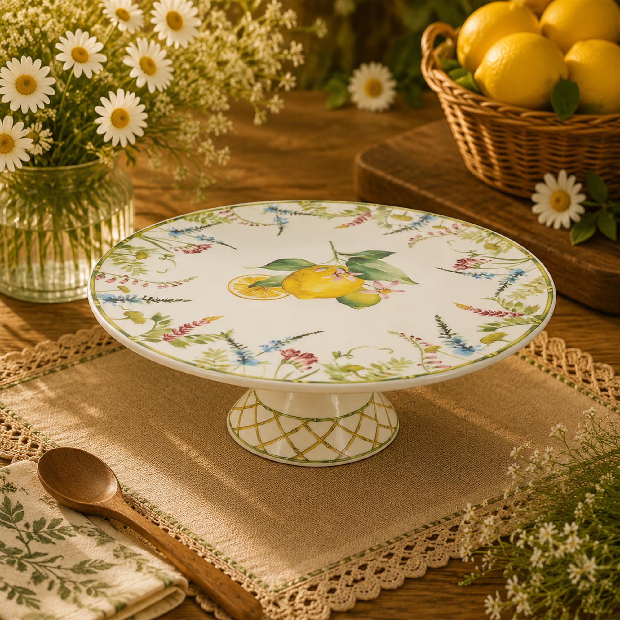 Donglin Homeware Lemon Grove Collection Cake Plate 11-inch