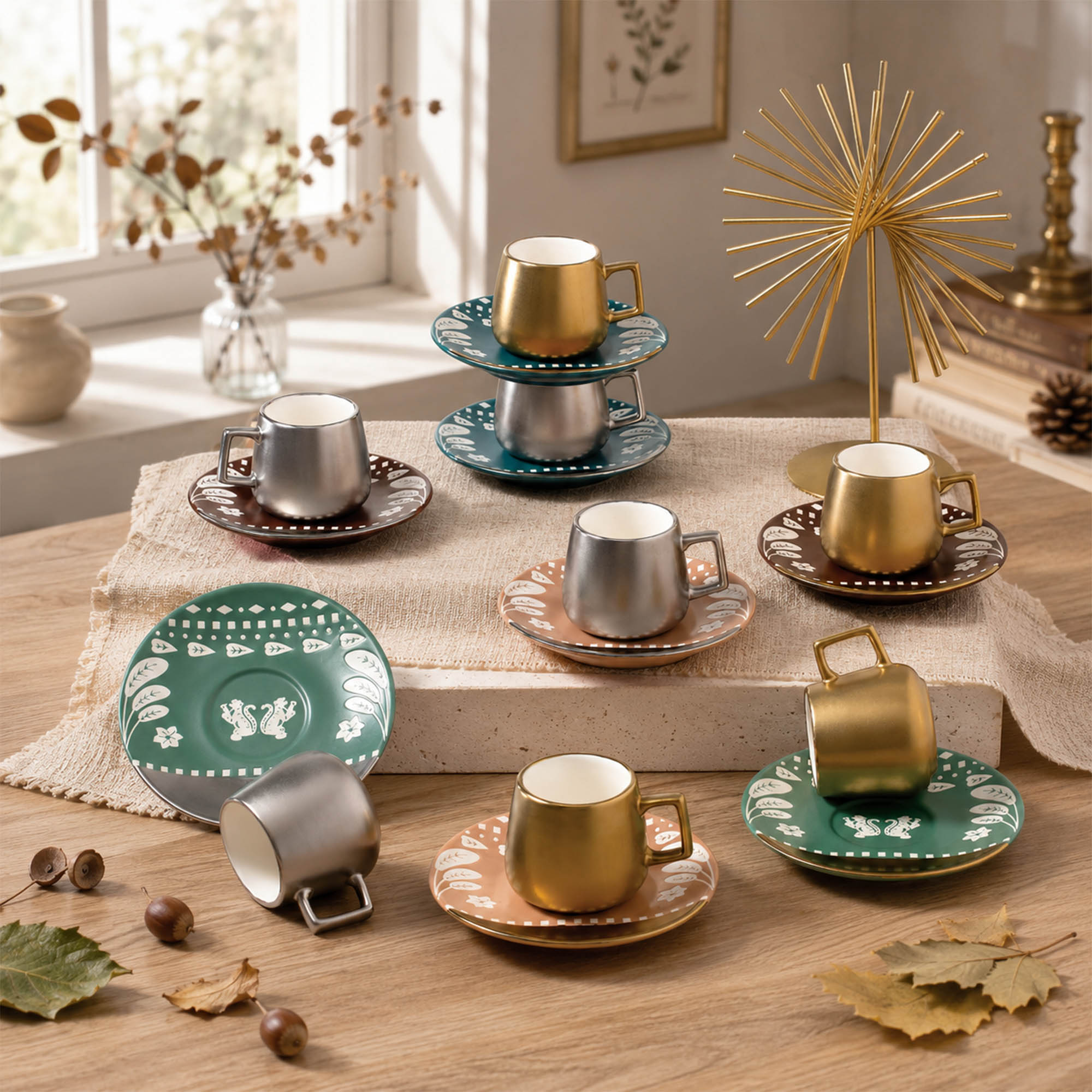 Donglin Homeware Leopard Laser Engraved Embossed Kahwa Cup and Saucer