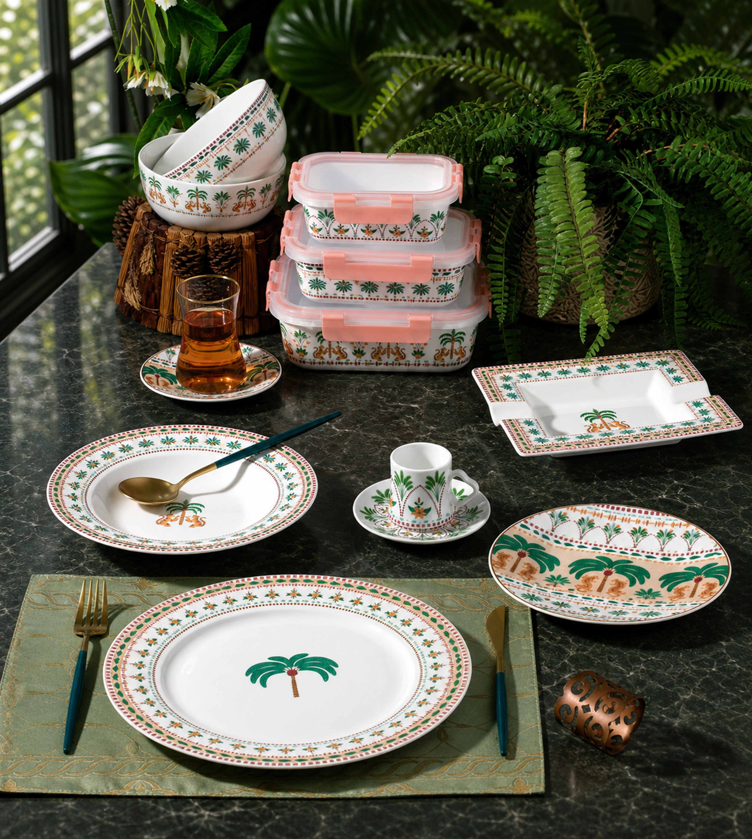 Donglin Homeware Leopard & Palm - - Bohemian Style Ceramic Dinnerware