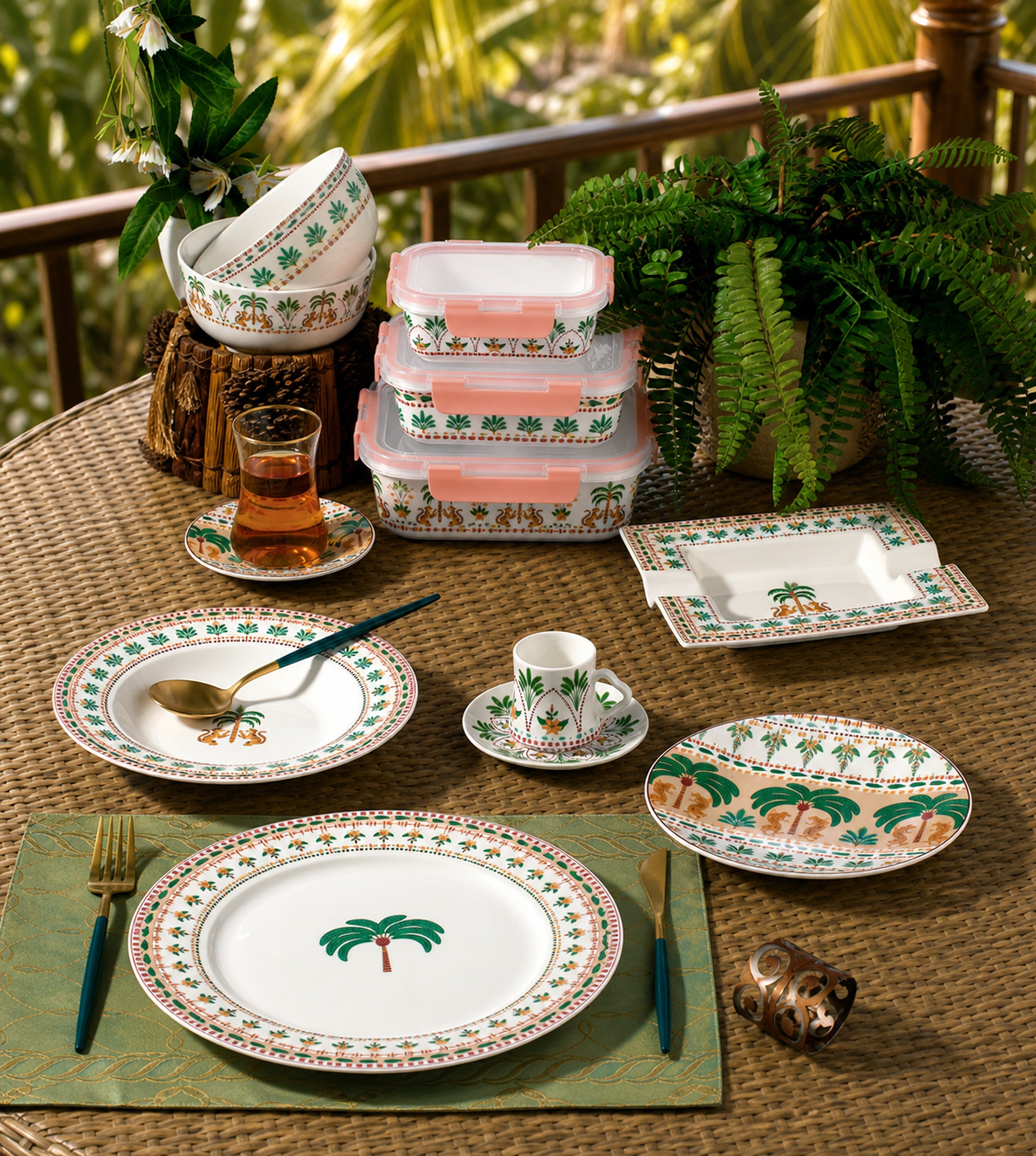Donglin Homeware Leopard & Palm - - Bohemian Style Ceramic Tableware Set
