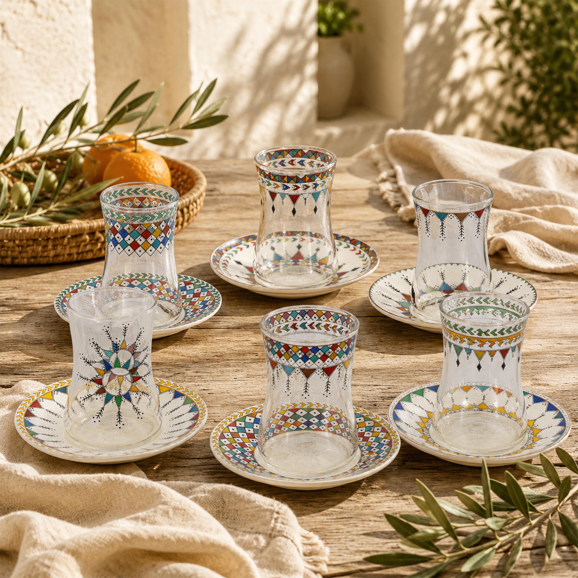 Donglin Homeware Mandala Geometric Totem Glass Tea Cup and Saucer