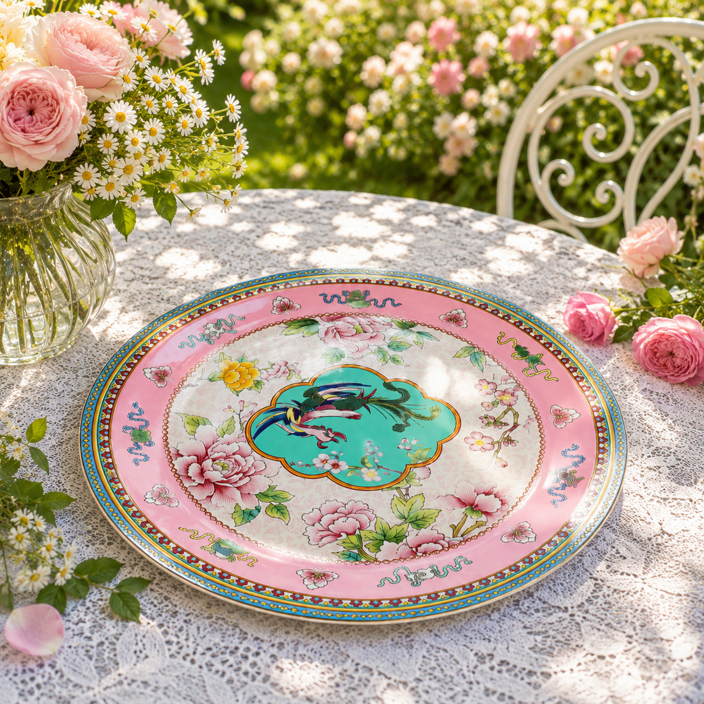 Donglin Homeware Opulent Phoenix - Vintage Style Ceramic Dinner Tray 10.5-inch
