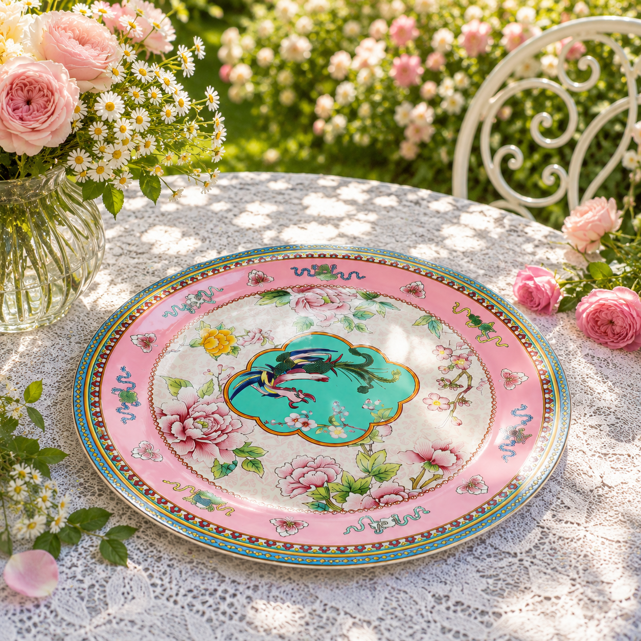 Donglin Homeware Opulent Phoenix - Vintage Style Ceramic Dinner Tray 10.5-inch