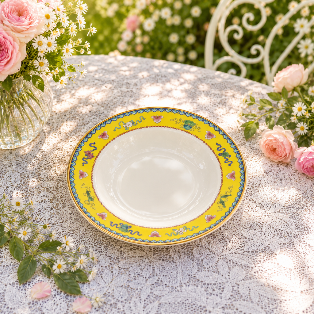 Donglin Homeware Opulent Phoenix - Vintage Style Ceramic Soup Plate 8.5-inch