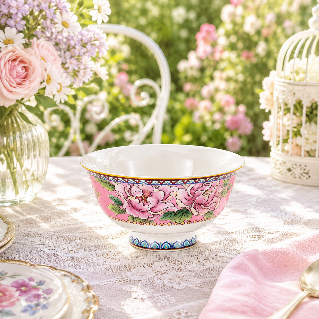 Donglin Homeware Opulent Phoenix - Vintage Style Ceramic Bowl 4.75-inch