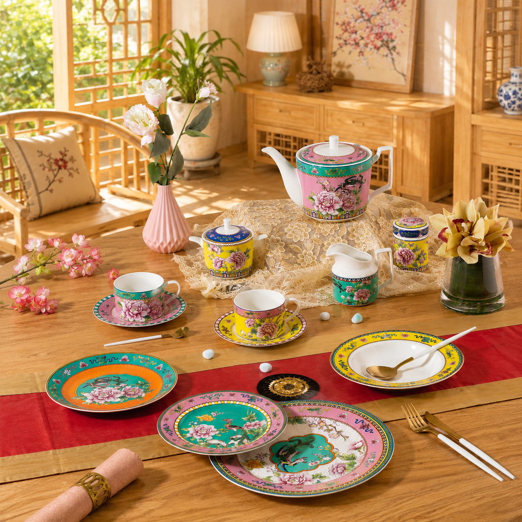 Donglin Homeware Opulent Phoenix - Vintage Style Ceramic Coffee Set