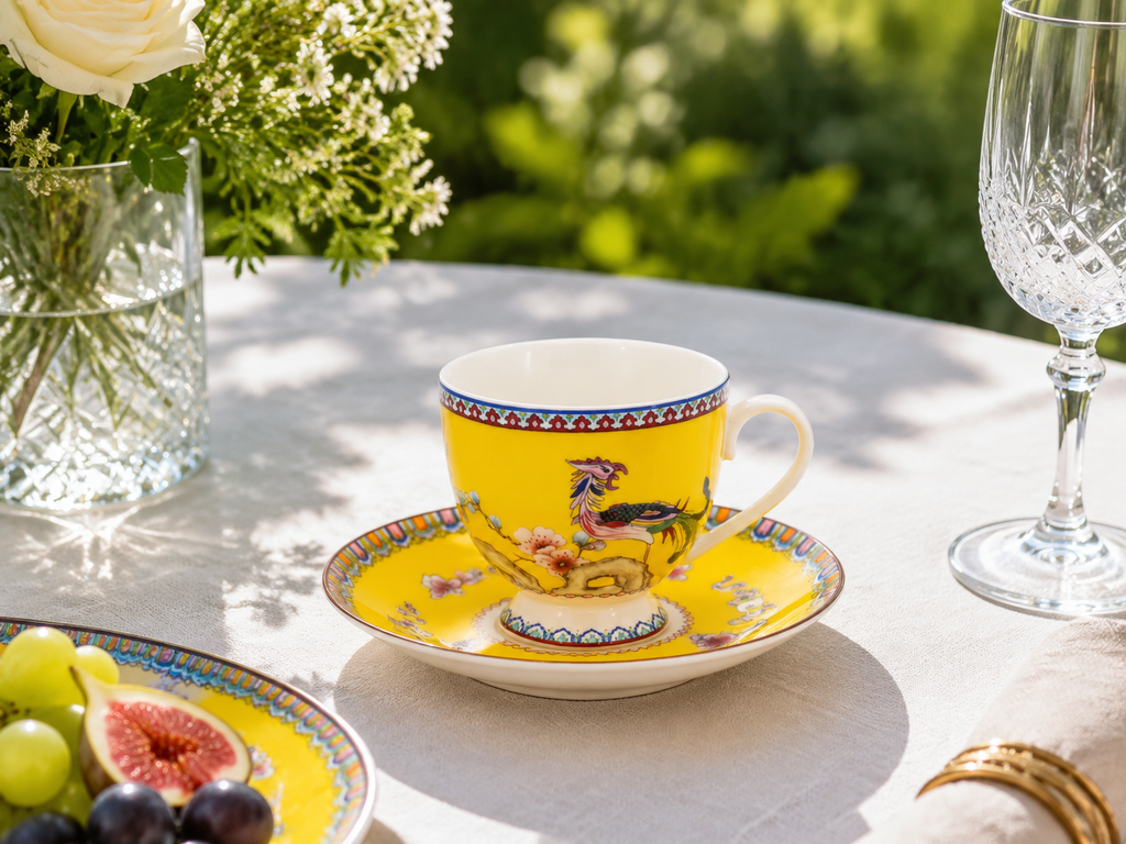 Donglin Homeware Opulent Phoenix - Vintage Style Ceramic Cup and Saucer 220cc