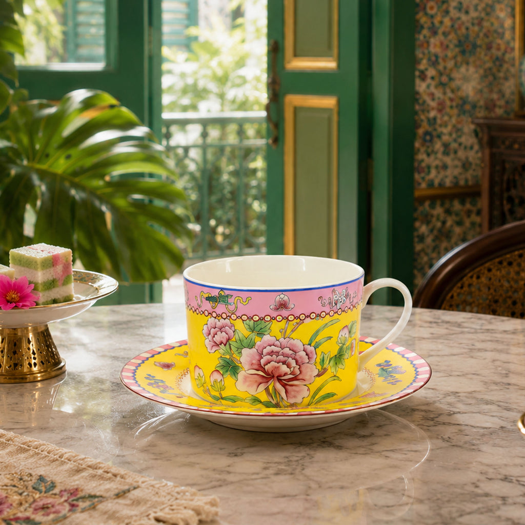 Donglin Homeware Opulent Phoenix - Vintage Style Ceramic Cup and Saucer 220cc