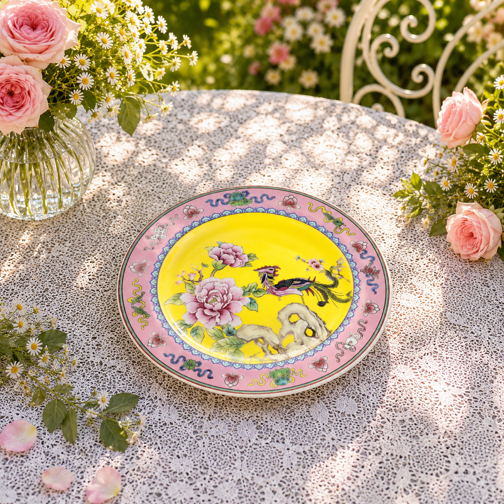 Donglin Homeware Opulent Phoenix - Vintage Style Ceramic Soup Plate 8-inch