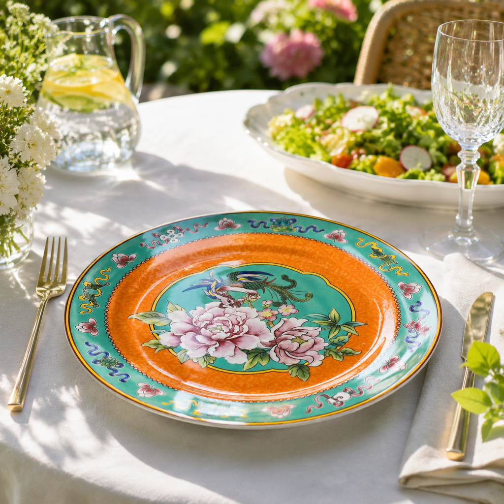 Donglin Homeware Opulent Phoenix - Vintage Style Ceramic Soup Plate 8-inch