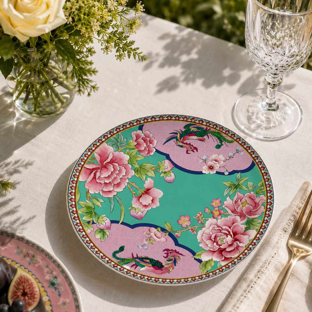 Donglin Homeware Opulent Phoenix - Vintage Style Ceramic Soup Plate 8-inch