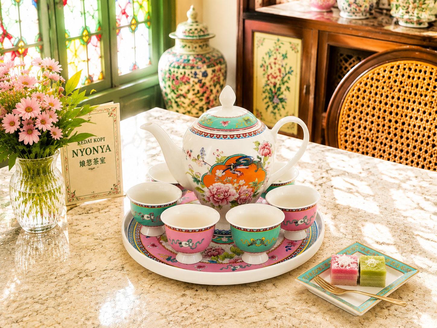 Donglin Homeware Opulent Phoenix - Vintage Style Ceramic Tea Set
