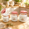 Donglin Homeware Oriental Peony Magpie Opal Glass Canister Set (500ml, 750ml, 1000ml)