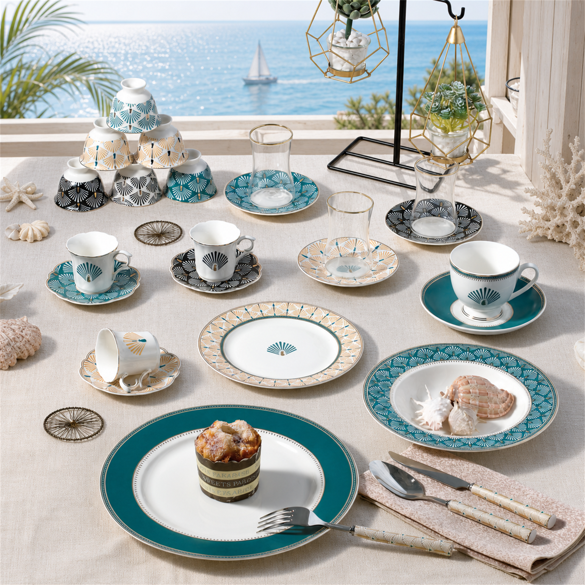 Donglin Homeware Peacock Fan Geometric - Minimalist Style Ceramic Dinnerware