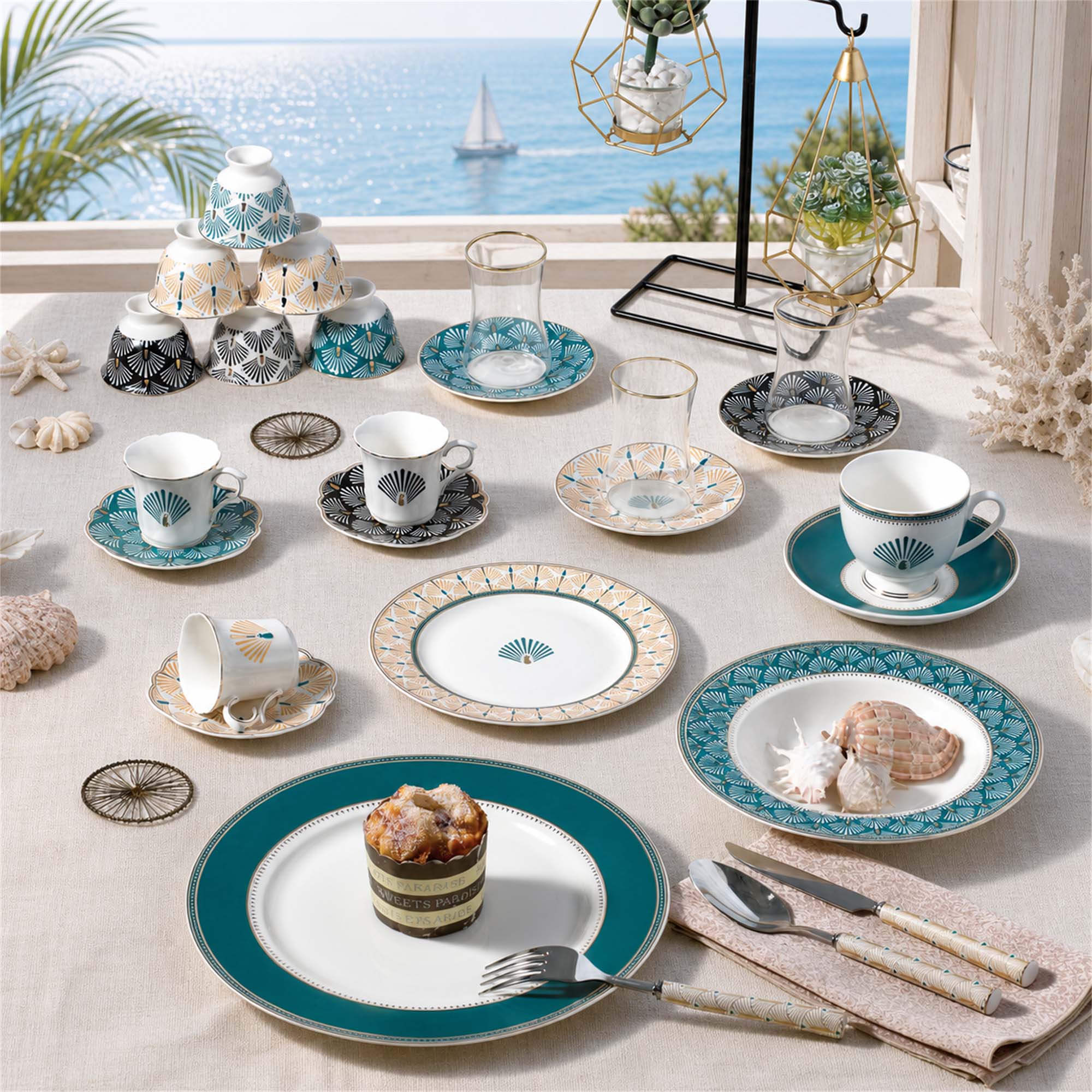 Donglin Homeware Peacock Fan Geometric - Minimalist Style Ceramic Tableware