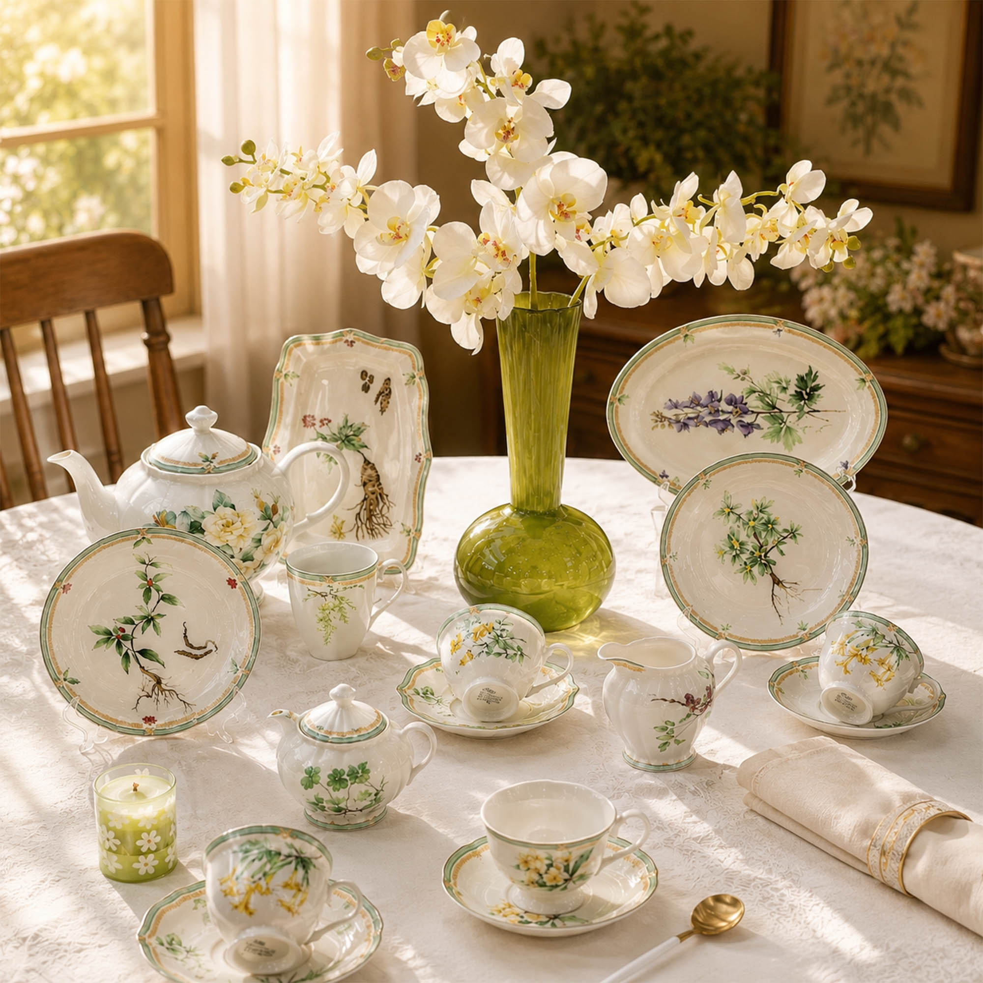 Donglin Homeware Premium Bone China Botanical Dinnerware Set  Cottagecore