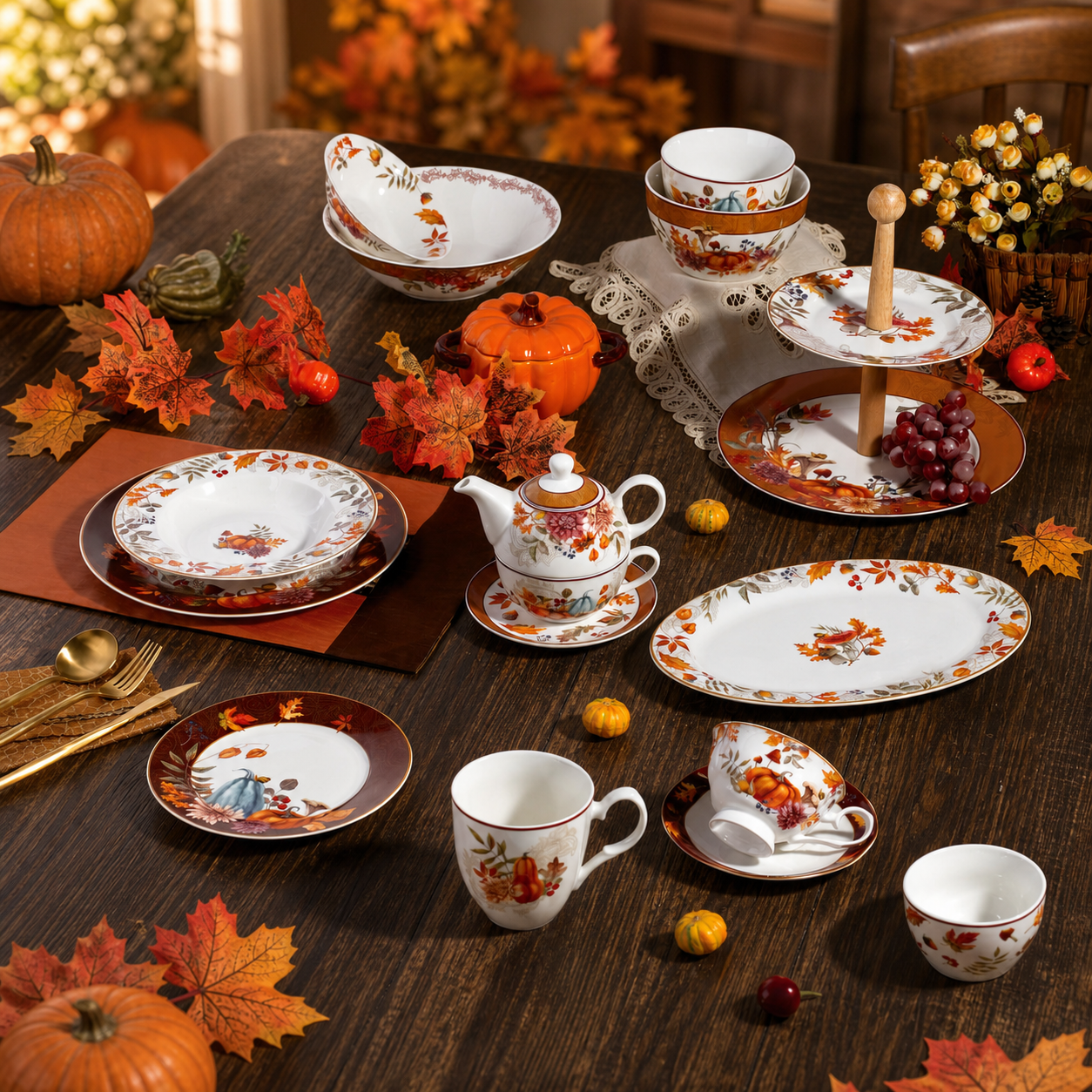 Donglin Homeware Pumpkin Maple Leaf - Nature Style Ceramic Tableware