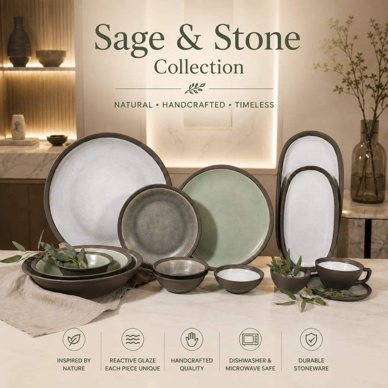 Donglin Homeware R1015 Sage & Stone Collection
