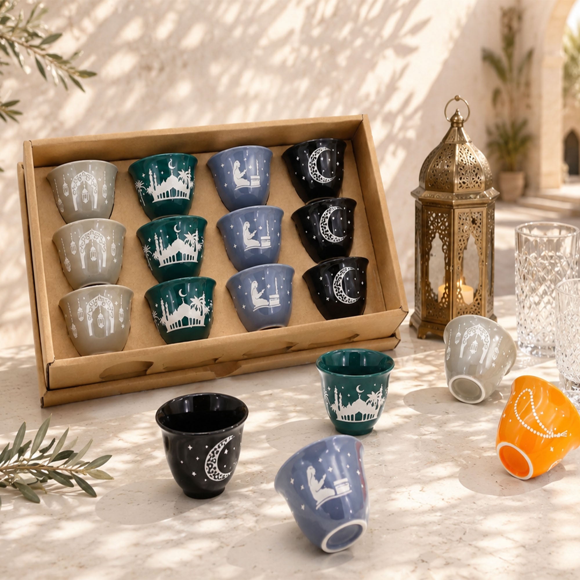 Donglin Homeware Ramadan Laser Engraved Colored Glaze - Gahwa Cup 80cc
