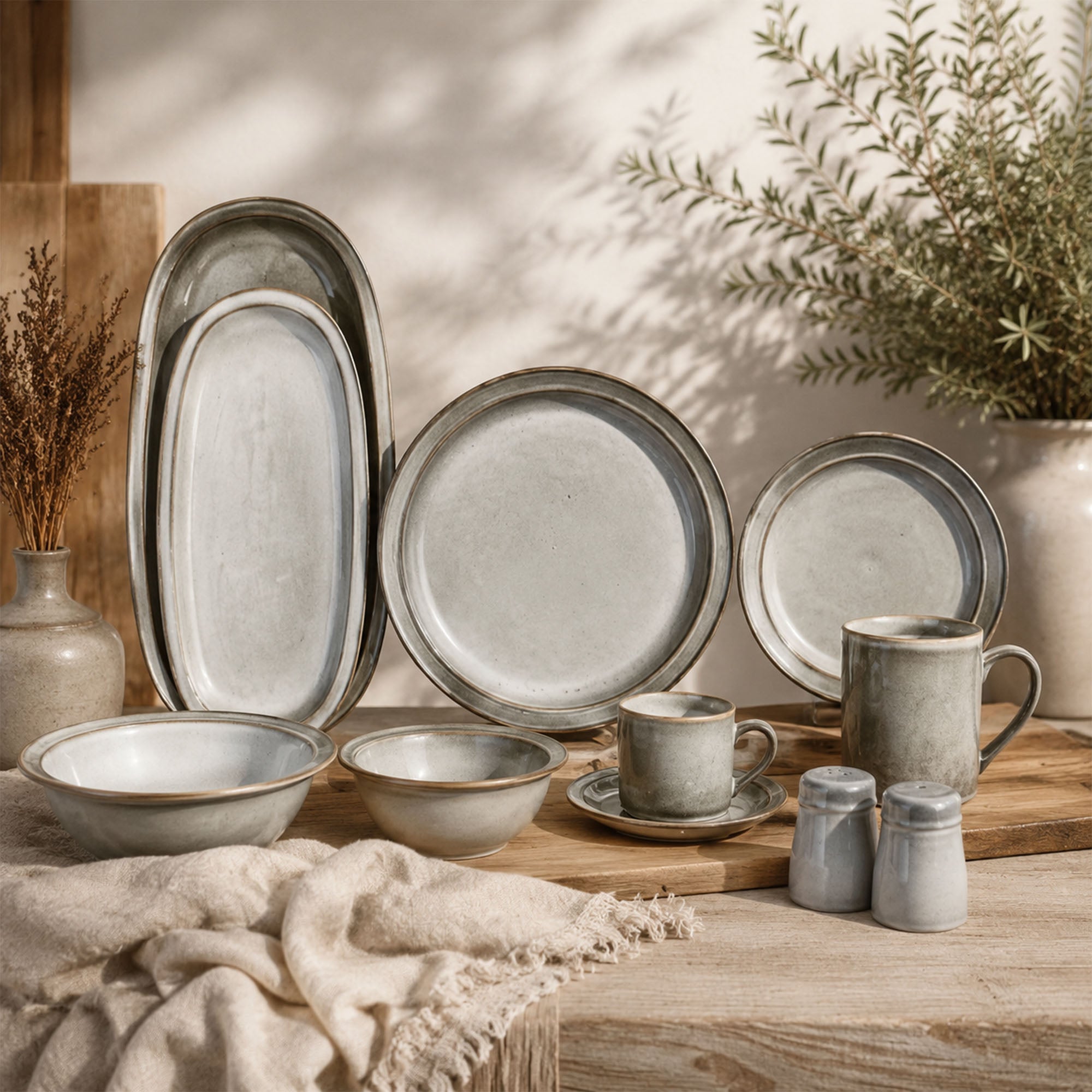Donglin Homeware Reactive Glaze Mineral Horizon Collection Stoneware Dinnerware Set