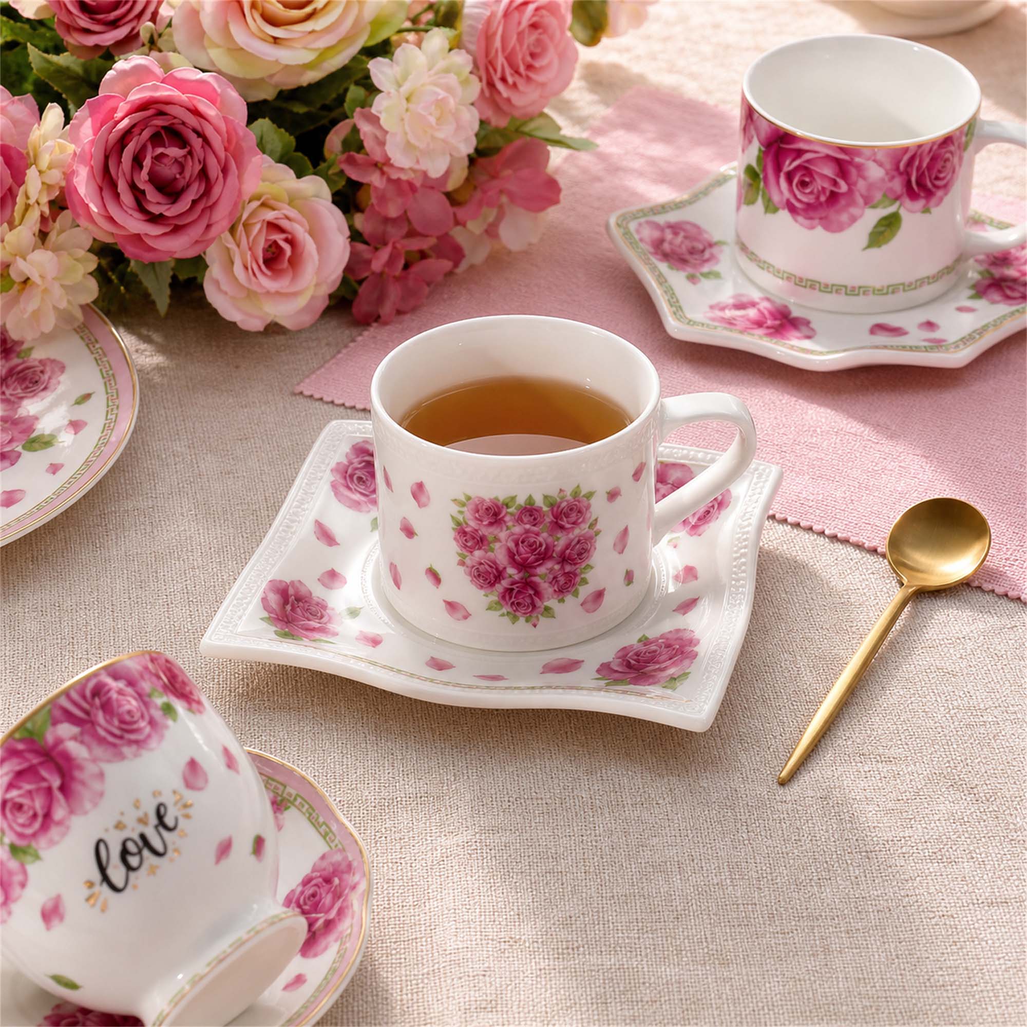 Donglin Homeware Rose Heart Love - Vintage Style Ceramic Tea Set