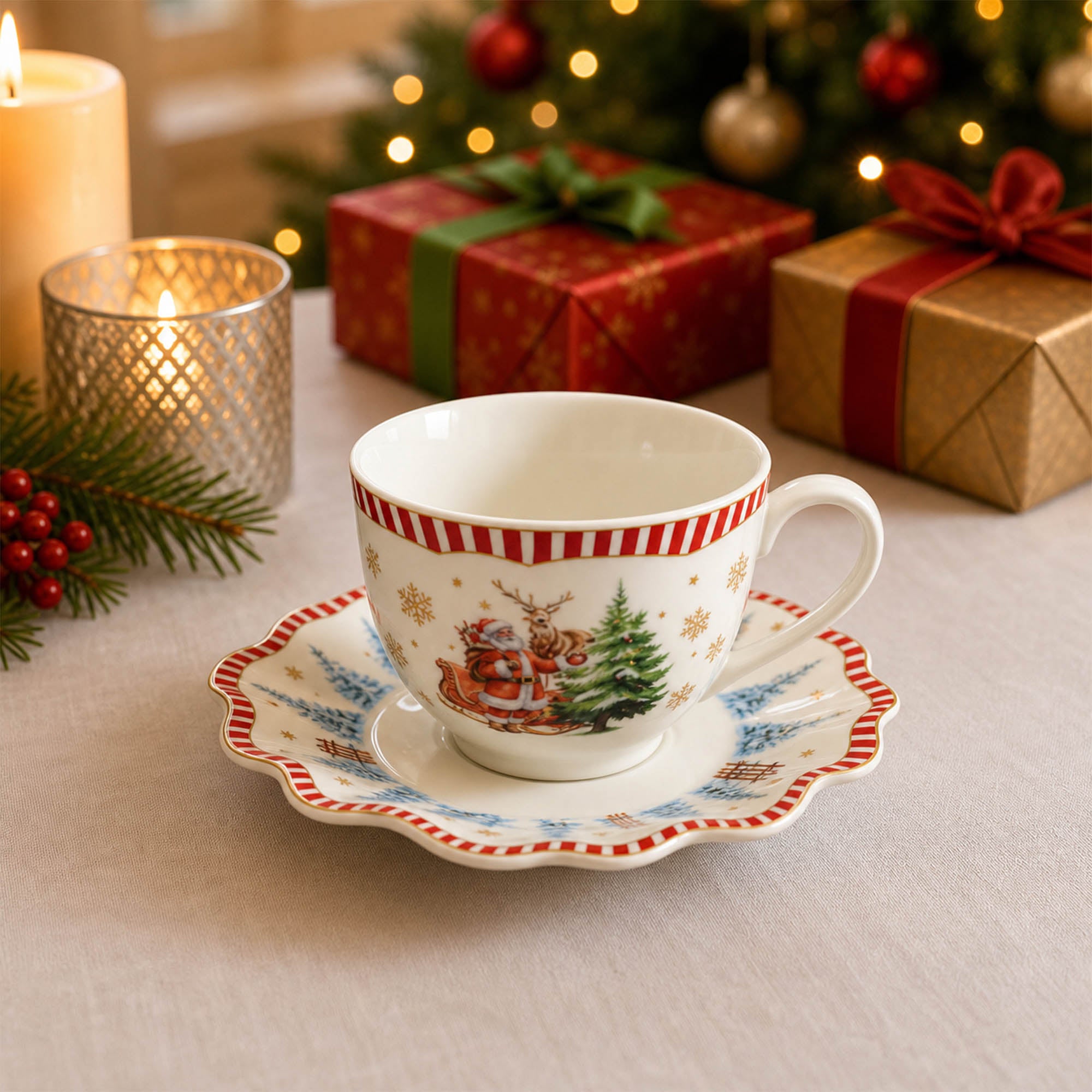 Donglin Homeware Santa's Christmas Journey Collection Cup and Saucer 210cc