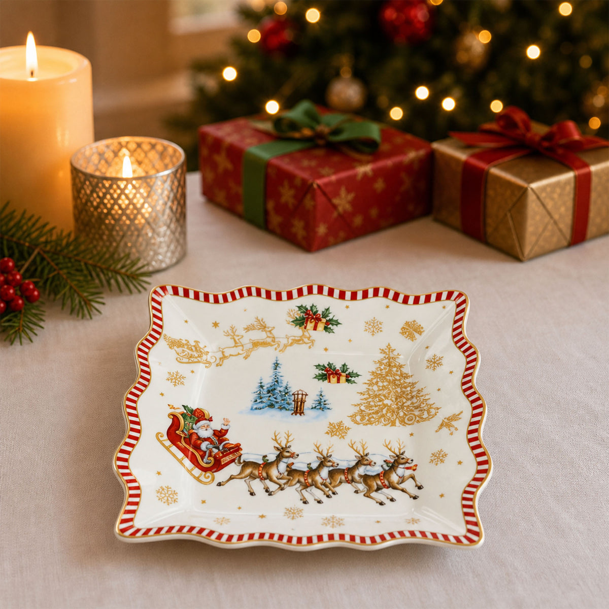 Donglin Homeware Santa's Christmas Journey Collection Dessert Plate 9-inch