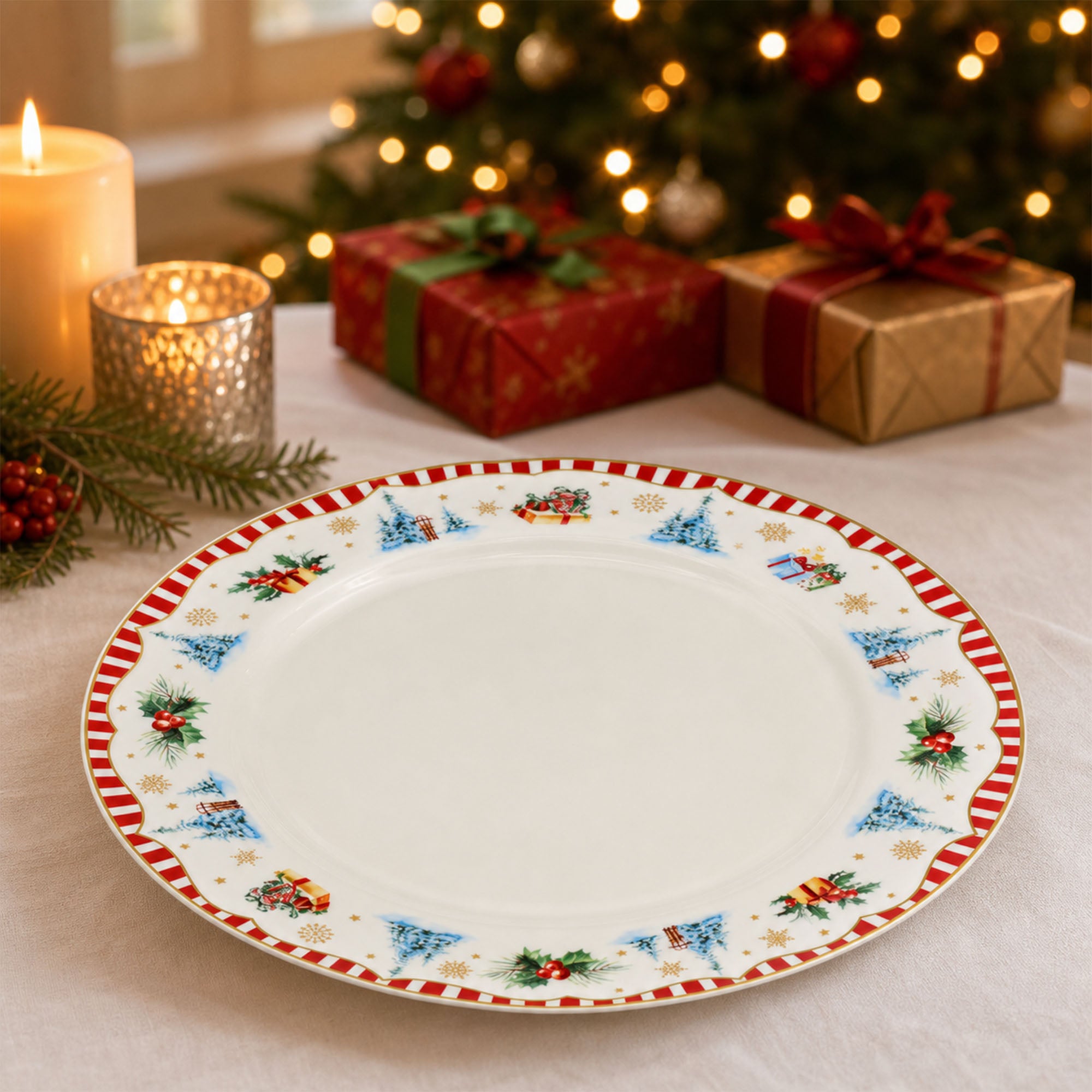 Donglin Homeware Santa's Christmas Journey Collection Dinner Plate 10.5-inch