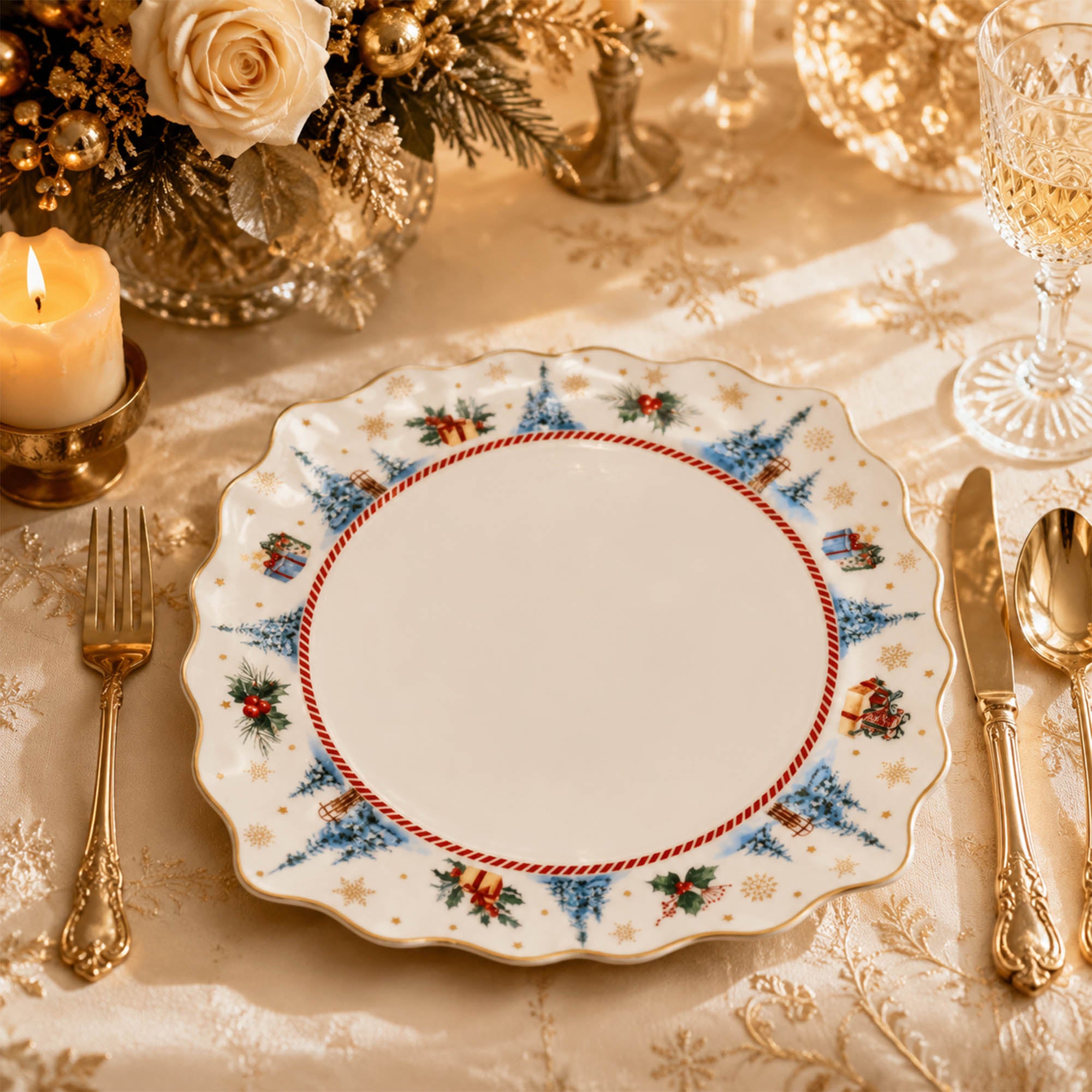 Donglin Homeware Santa's Christmas Journey Collection Dinner Plate 12-inch