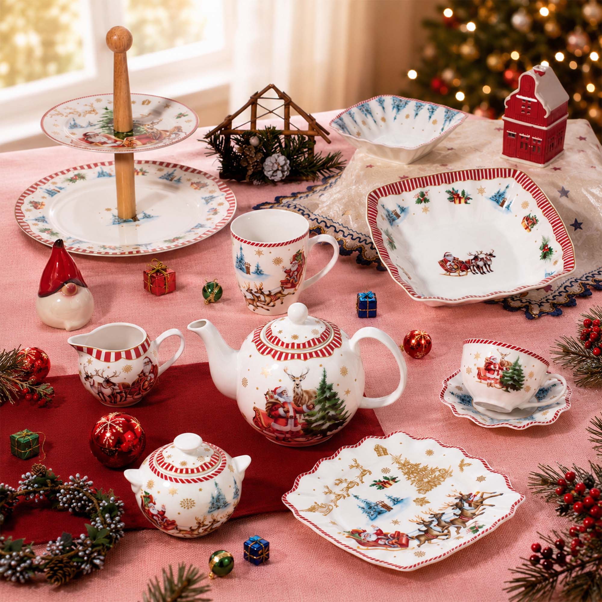 Donglin Homeware Santa’s Christmas Journey Collection Dinnerware & Festive European