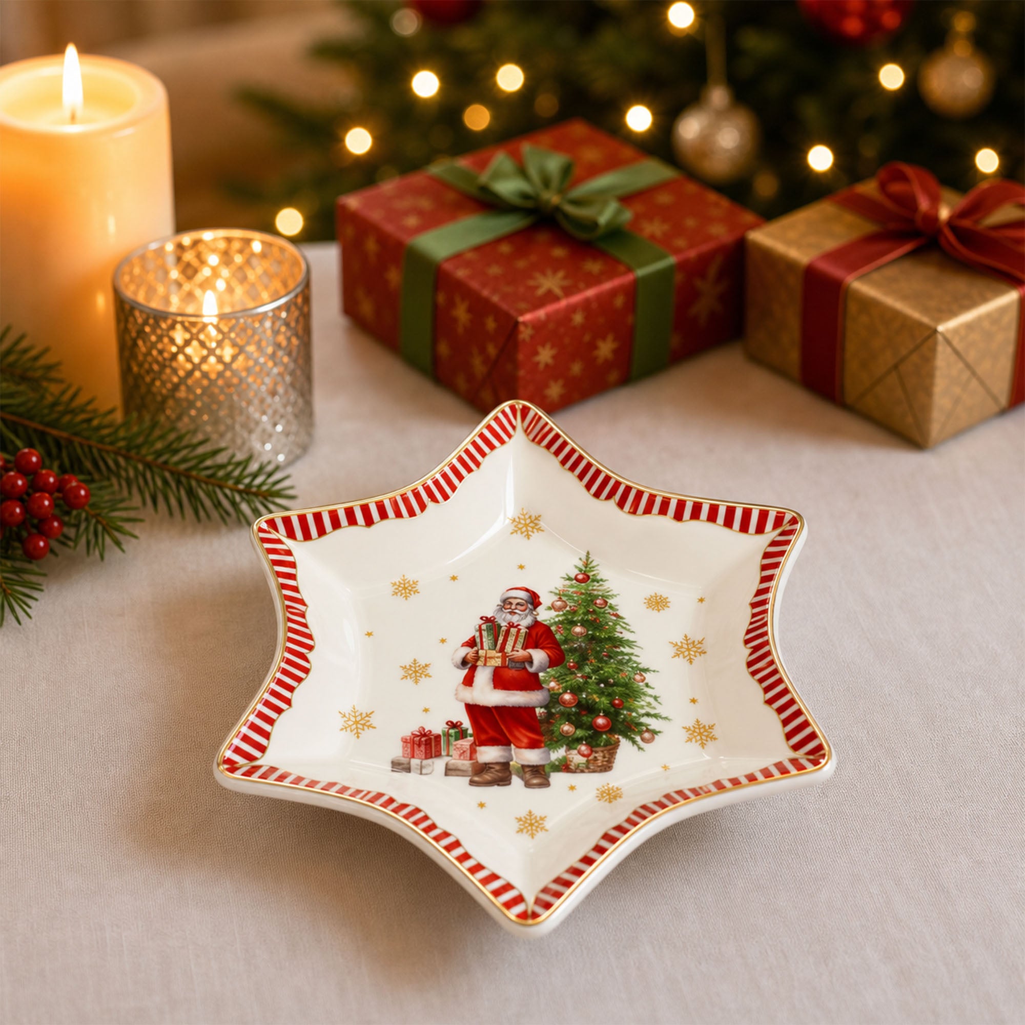 Donglin Homeware Santa's Christmas Journey Collection Star Shape Dish 15cm