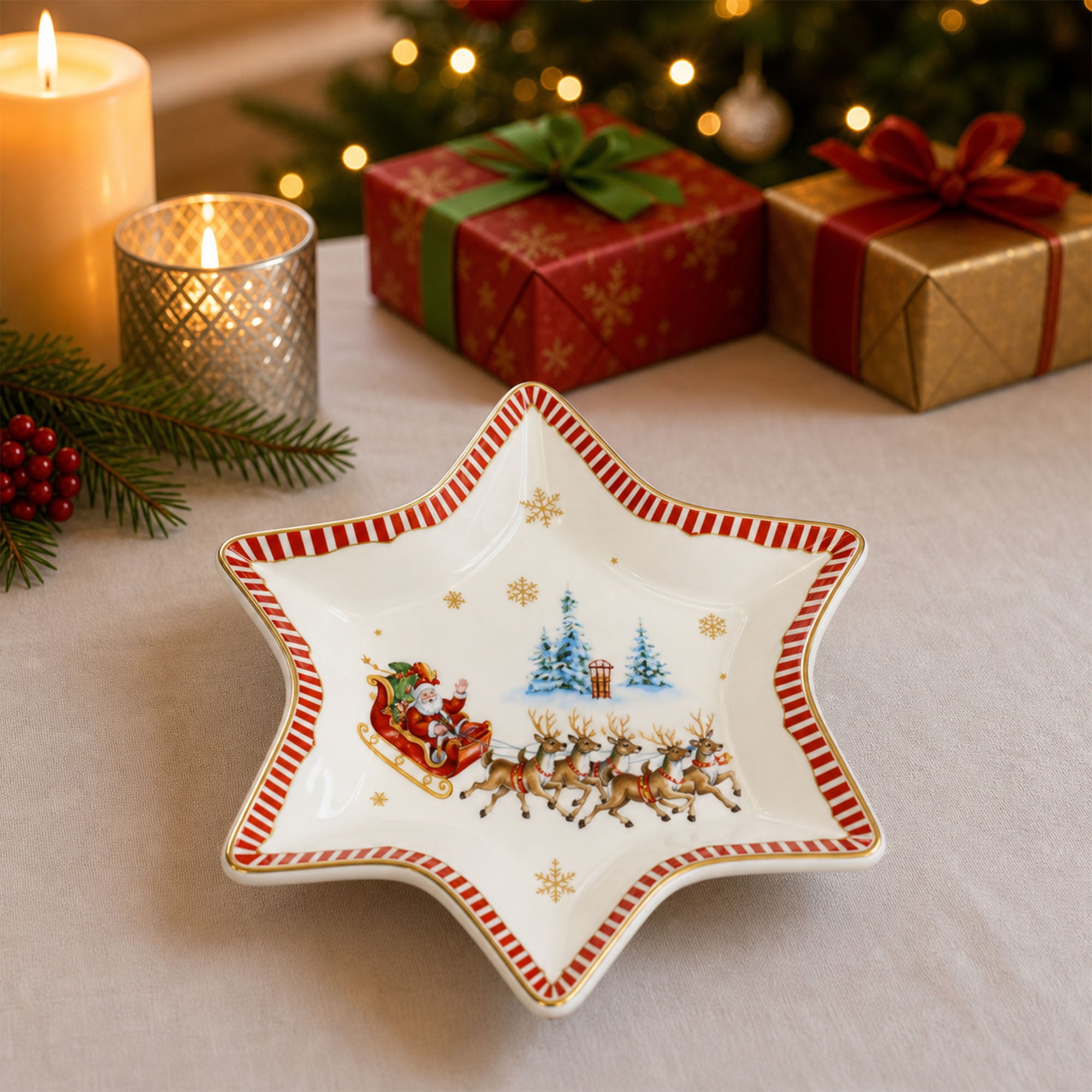 Donglin Homeware Santa's Christmas Journey Collection Star Shape Dish 21cm