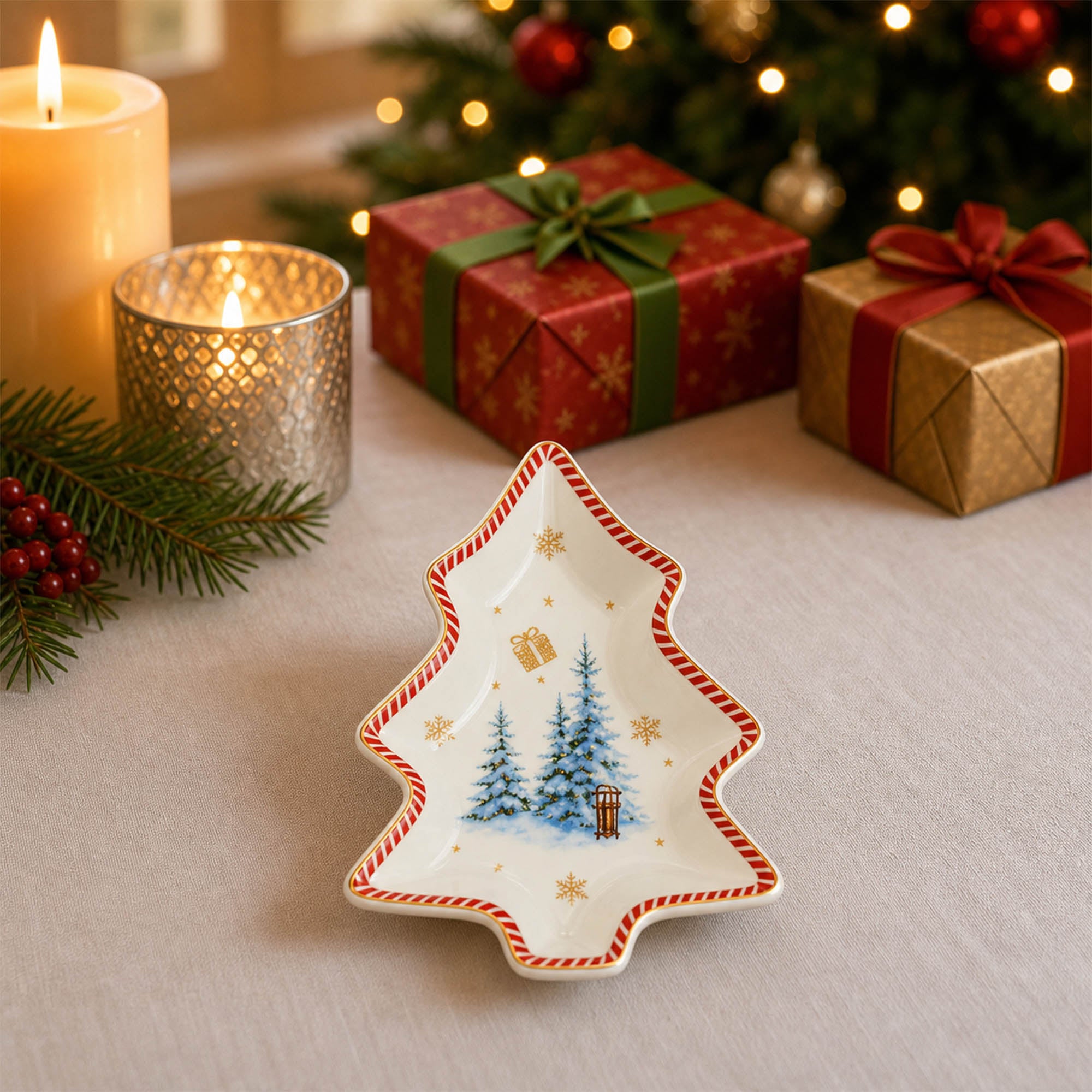 Donglin Homeware Santa's Christmas Journey Collection Tree Shape Dish 14cm