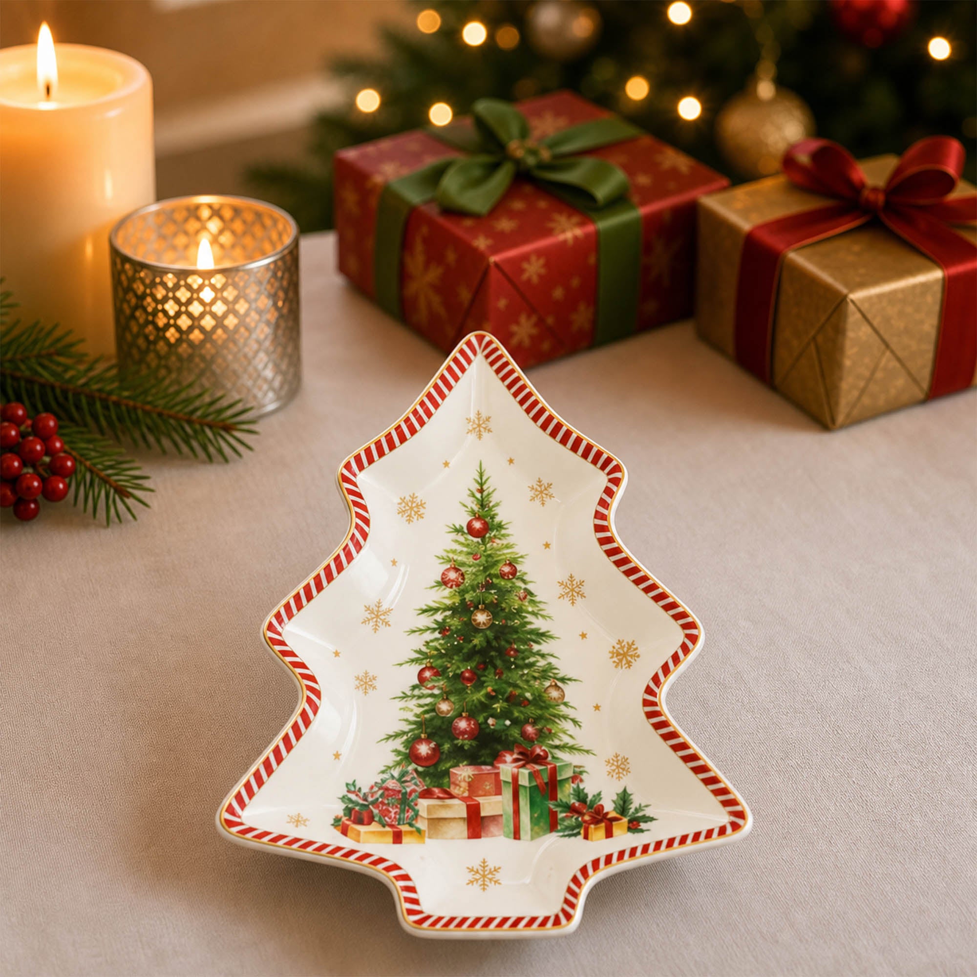 Donglin Homeware Santa's Christmas Journey Collection Tree Shape Dish 29cm