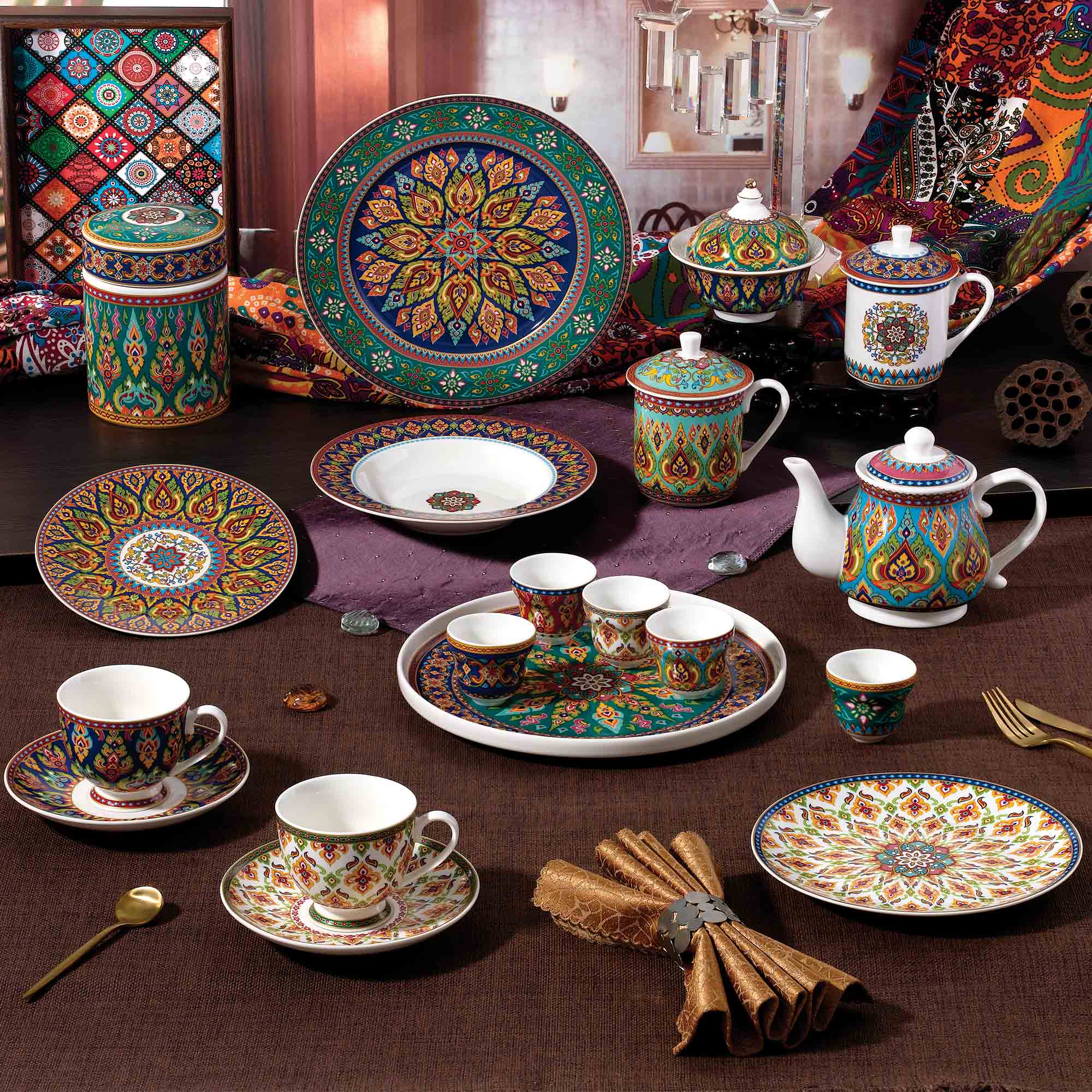 Donglin Homeware Silk Road Fusion Dinnerware  Thai Royal Benjarong & Anatolian Mandala