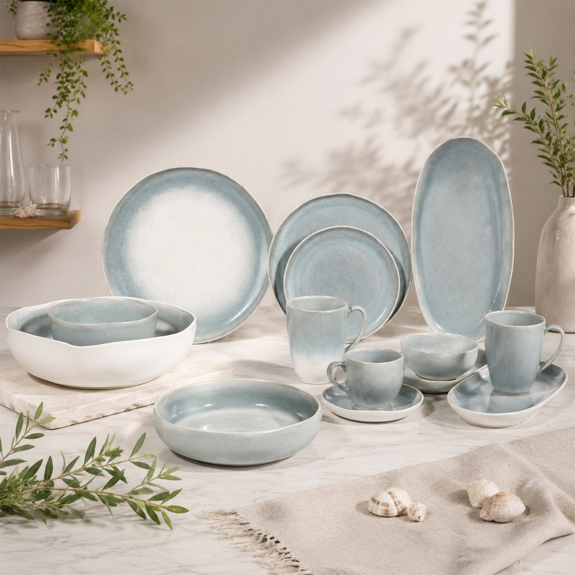 Donglin Homeware Slate Blue Gradient Organic Dinnerware Set  Handcrafted Modern Home Dining Plating