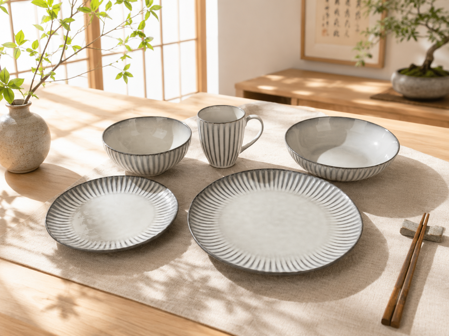 Donglin  Homeare Spiral Ribs Gradient - Minimalist Style Ceramic Tableware Set