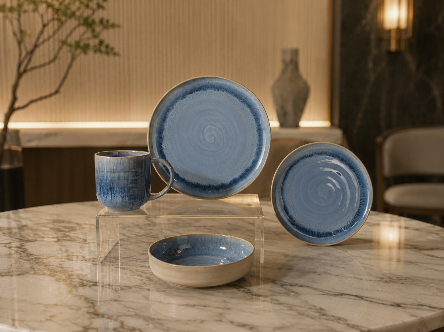 Donglin Homeware Swirl Ocean Blue Spiral - Minimalist Style Ceramic Tableware Set