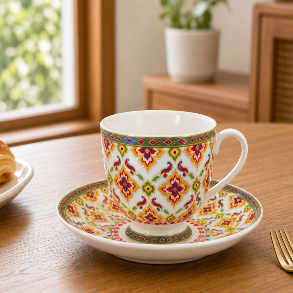 Donglin Homeware Thai Royal - Bohemian Style Ceramic Cup and Saucer 220cc