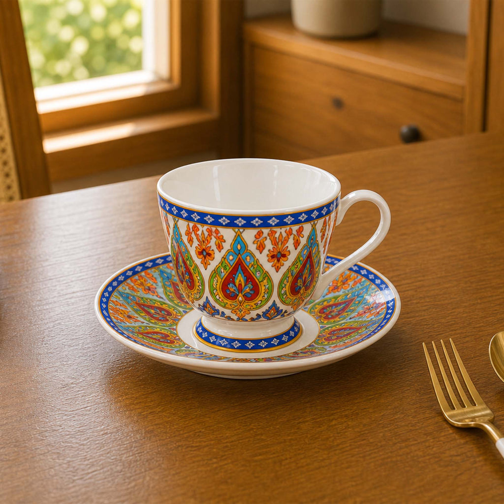 Donglin Homeware Thai Royal - Bohemian Style Ceramic Cup and Saucer 220cc