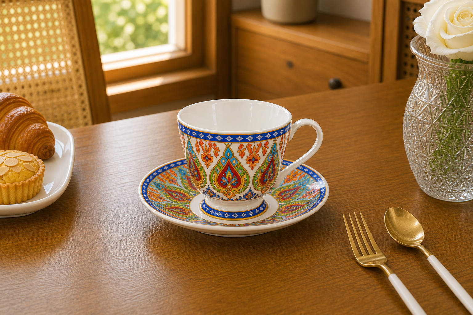Donglin Homeware Thai Royal - Bohemian Style Ceramic Cup and Saucer 220cc