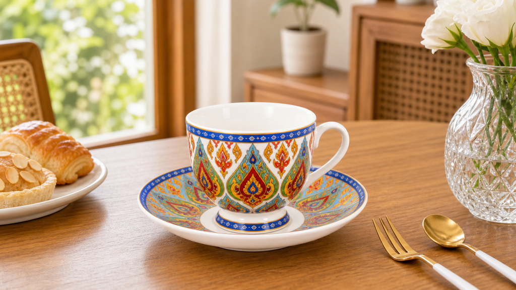 Donglin Homeware Thai Royal - Bohemian Style Ceramic Cup and Saucer 220cc