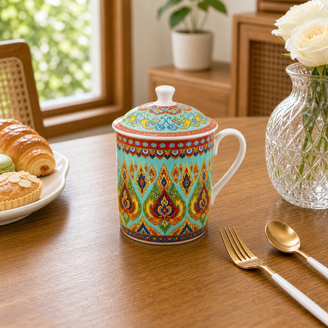 Donglin Homeware Thai Royal - Bohemian Style Ceramic Lidded Cup 350cc