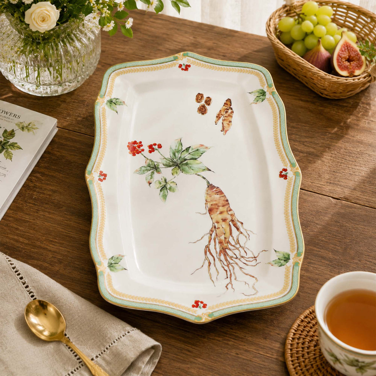 Donglin Homeware The Living Herbarium Collection Oval Plate 11-inch
