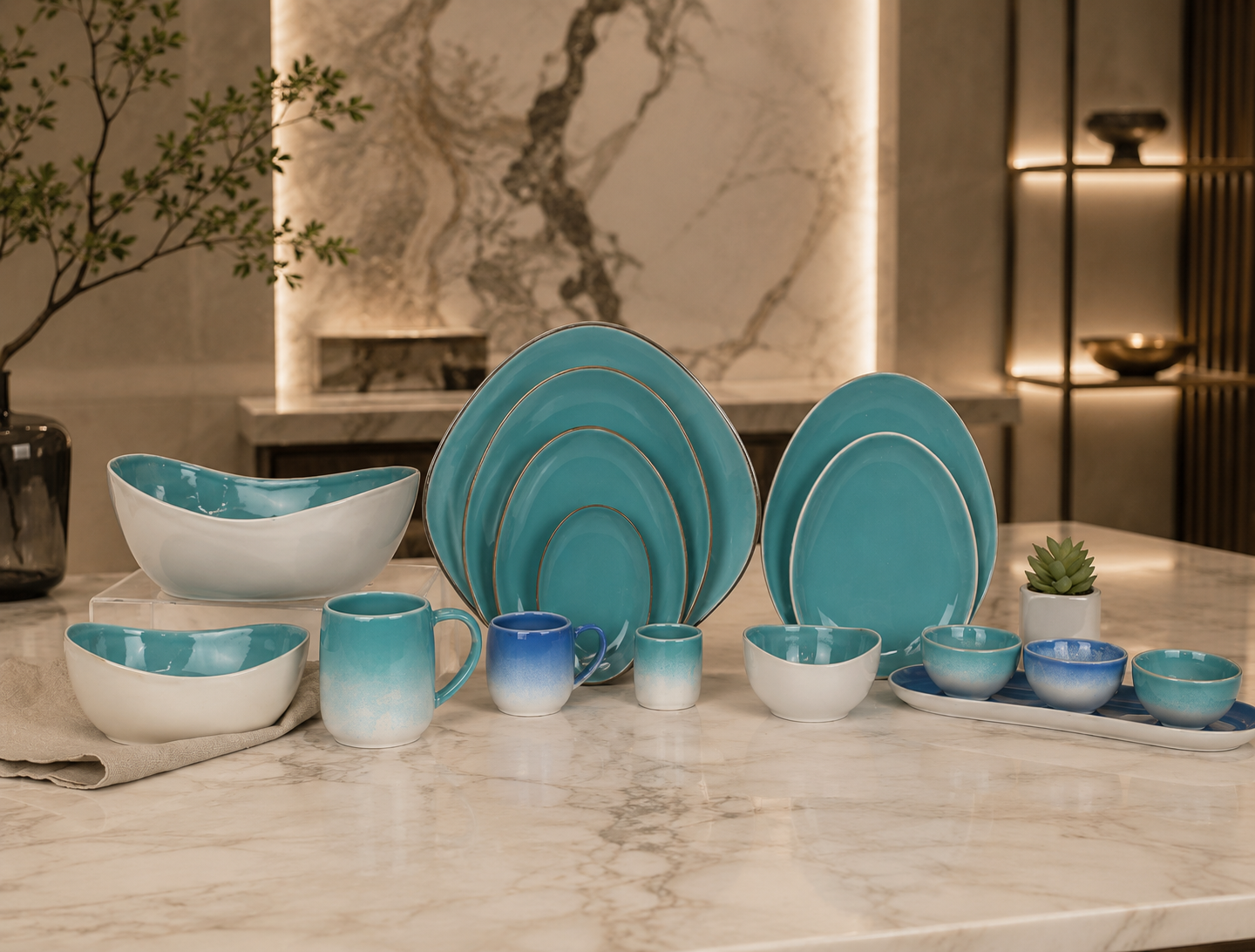 Donglin Homeware Tiffany Turquoise - Minimalist Style Ceramic Tableware Set